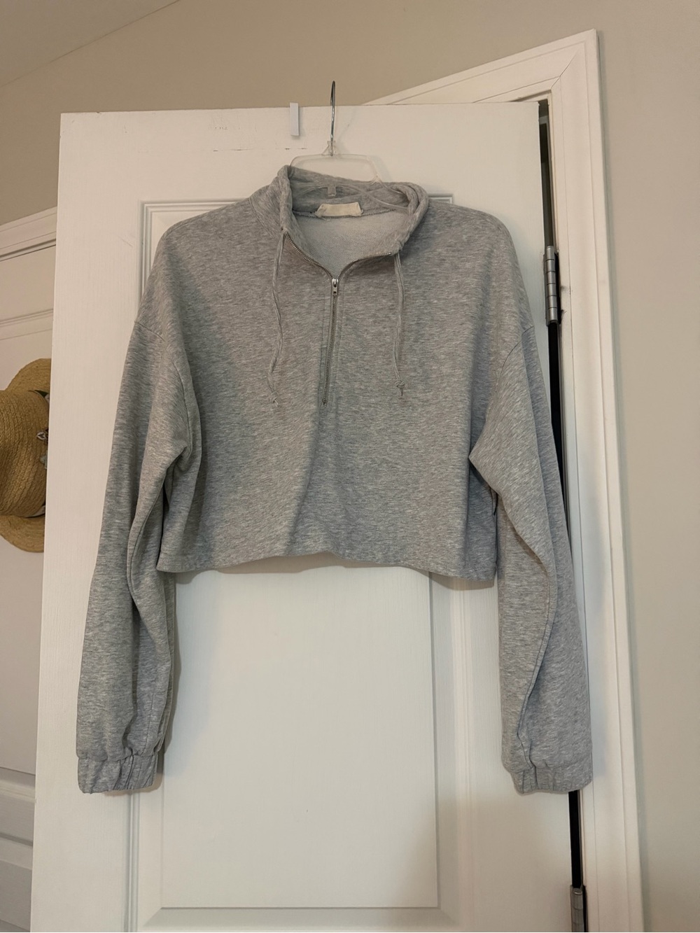 Sunday Skin gray cropped quarter zip sweatshirt, size S